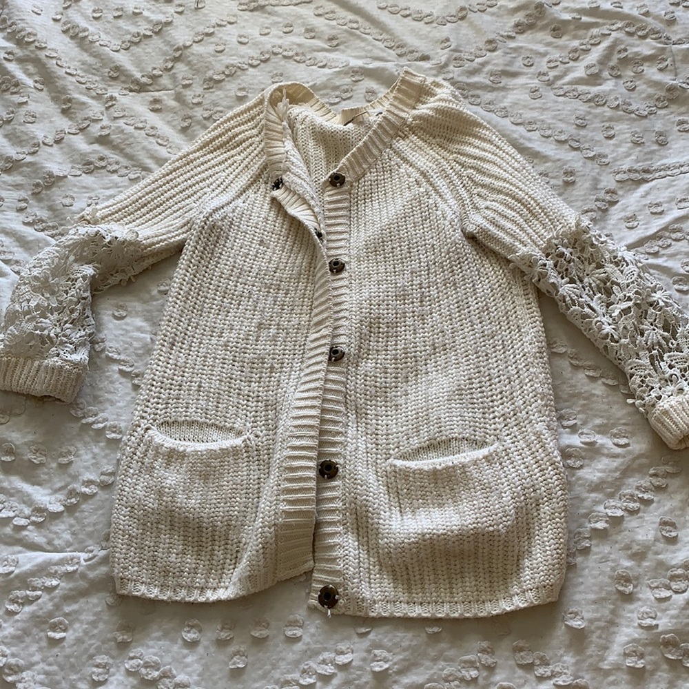 Cream lace LC Lauren Conrad grandpa sweater